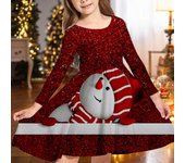 Vestido informal de manga larga con cuello redondo y estampado de muñeco de nieve rojo brillante en 3D para niña de primavera, vestido de princesa para Navidad 80 rojo