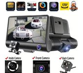 DVR para automóvil de 1080P, 3 lentes de cámara, cámara de tablero de 4 pulgadas con cámara de visión trasera incluida, grabadora de video con tarjeta TF, registrador automático No TF Card