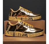Zapatos de lujo con espejo de moda de marca para hombres y mujeres, zapatos de cuero con purpurina, zapatos casuales de diseñador dorados para hombres, zapatillas de deporte para hombres, talla grande 46 36