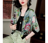 Chaqueta de verano de gasa estampada para mujer 5XL cárdigan de protección solar fino de gran tamaño para madre ropa de abrigo Bomber de manga larga M