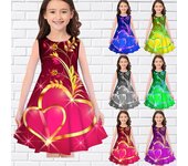 Vestidos con estampado 3D para niñas, vestido de princesa sin mangas para fiesta de niñas, vestido sin mangas con estampado de corazón de diamantes en 3D 130 rojo