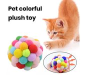 Juguete para gatos, pelota de peluche colorida con campana incorporada, divertido juego, colorido, resistente a arañazos y mordeduras. A