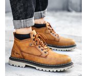Botas Martin de cuero para hombre de talla grande para otoño/invierno: botas de trabajo informales de caña alta estilo británico single style, 38 amarillo dorado