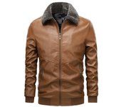 Chaqueta de cuero con cuello de piel para hombre, chaqueta de cuero con solapa de terciopelo grueso de moda para hombre, abrigo de invierno, chaqueta delgada para motocicleta para hombre M