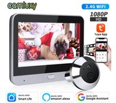 Cámara de Puerta Inteligente WiFi Camluxy Tuya 4.3 Pulgadas 1080P Ojo Mirilla Timbre 5000mAh Alarma de Movimiento PIR Alexa Visor Digital de Puerta without Memory Card