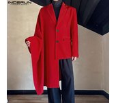 INCERUN Chaqueta larga irregular con solapa y mangas largas de murciélago para hombre, abrigo tipo capa fino XL negro