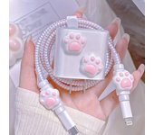 Funda protectora de Cable de cargador para IPhone 15, 14, 13, 12 Pro, 18W, 20W, diseño de garra de gato, enrollador de Cable de datos, 2024