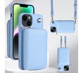 Funda de teléfono con cremallera y cordón cruzado para iPhone 15, 14, 13, 12, 11 Pro, XR, XS Max, 8, 7 Plus, billetera con tarjetero, cubierta trasera con soporte For iPhone 15 ProMax blanco