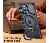 Funda de teléfono magnética con soporte plegable de metal de lujo para iPhone 16 15 14 Pro Max Magsafe, carcasa de aluminio a prueba de golpes con disipación de calor For iPhone 16 Pro Max negro