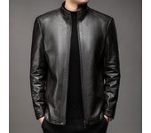 Chaqueta de cuero para hombre, otoño e invierno, nueva chaqueta de cuero suave con cuello alto para hombre, chaqueta de cuero informal suelta para hombre 170