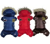Mono de invierno grueso para perros de razas pequeñas con capucha y cuello de piel sintética, ropa impermeable y cálida para mascotas S rojo