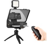 Andoer A10 Smartphone portátil DSLR Cámara Teleprompter Prompter Kit con soporte para teléfono Relleno LED negro