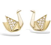 Les Trésors De Lily [P5020] - Pendientes chapados en oro blanco 'Origami' chapados en oro (cisnes) - 15x15 mm oro