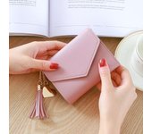 Carteras cortas de moda para mujer, de piel sintética, de lujo, con borlas, con broche, monedero pequeño, tarjetero negro