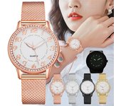 Lujosos relojes de cristal unisex de moda, reloj de cuarzo informal, reloj luminoso para mujer, reloj de pulsera con diamantes de imitación para mujer, cinturón de malla de moda, reloj para mujer oro rosa