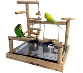 Taza de papel para jugar a loros, bandeja de juguete para pájaros, columpio, puente con escaleras, cacatúa de madera, parque infantil, loro posado para pájaros a 34.5x26x31