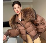 Chaqueta de plumón para mujer, ropa de invierno para mujer, cuello de piel de gran tamaño, chaqueta de plumón de pato blanco grueso S size 90-60kg