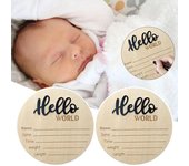 Letrero de madera para anunciar el nacimiento de un bebé, con texto  Hola mundo , para dar la bienvenida al recién nacido, con el nombre, la fecha, la hora y el peso, placa redonda, regalo para nuevos padres verde