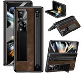 Estuche de cuero con ranura para lápiz y soporte para Samsung Galaxy Z Fold 5 4 5G, cubierta protectora de bisagra de pantalla de vidrio para Z Fold5 Fold4 For Galaxy Z Fold 4 negro