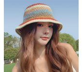 Sombrero de pescador de punto arcoíris para mujer - Sombrero de paja de verano con protección solar One Size beige/café