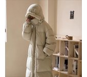 Chaqueta de plumón de alta gama con capucha hasta la rodilla larga para otoño e invierno para mujer, chaqueta de plumón holgada y gruesa, cálida M