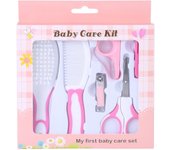 6 piezas de práctico cortaúñas diario para bebé, tijeras, cepillo para el pelo, peine, kit de manicura, color rosa