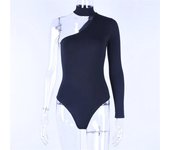 Camisola de un hombro para mujer, mono sexy irregular ajustado, mono informal de manga larga de color sólido para Primavera/Verano L rojo