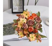 Flor artificial exquisita mano de obra simulación rosa realista flor de seda sintética para decoración de boda en el hogar