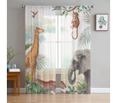 Cortinas para ventana transparentes de animales de Safari Tropical, cortinas para sala de estar, dormitorio, gasa de tul, cortinas de tela para Cocina 135W x 114H(cm)