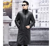 Nueva chaqueta de plumón de cuero para hombre hasta la rodilla con chaqueta de cuero con cuello alto de invierno engrosado, abrigo de longitud media, chaqueta de piel de oveja, para hombre 5XL