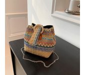 Bolso de mano tejido a la moda para mujer, tipo cubo, informal, de paja, tipo cartera, tipo mensajero, cruzado, de verano azul
