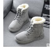 Botas de nieve planas con cordones y punta redonda para mujer, de invierno 2024, con forro de terciopelo 35 marrón