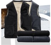 Chaleco de hombre de terciopelo de zorro plateado con hombros acolchados de invierno, chaleco de papá de lana de cordero, chaqueta de caballo cálida a prueba de frío, modelos de hombre L