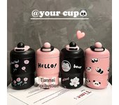 Termo portátil de acero inoxidable con diseño de dibujos animados para mujeres y parejas. 500ml