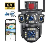 Cámara IP de calle WiFi de 12 MP para exteriores, videovigilancia de 360°, seguridad, protección, seguimiento con IA en tres pantallas, cámaras de vigilancia 6K Only camera