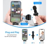 PULUZ PU3150B One-Trigger-Two Mini 2.4G Sistema con micrófono inalámbrico Micrófono con clip Transmisión de 20M negro