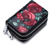 Cartera pequeña con cremallera y monedero de moda para mujer, carteras de piel auténtica con diseño floral, bonita cartera pequeña vintage con tarjetero para mujer