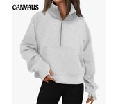 Chaqueta holgada con cremallera y manga larga para mujer, talla grande, otoño e invierno XS negro