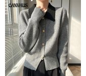 Suéter de cambray con cuello de polo, chaqueta tipo cárdigan, cuello de muñeca con bloques de color, prendas de punto, tops para mujer M color rosa