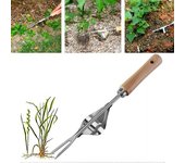 Desmalezadora manual de acero inoxidable para jardín, con mango de madera, para patio, césped y granja. plata