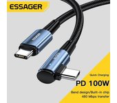 Essager 100W USB tipo C a USB C Cable ángulo de 90 grados para IPad MacBook Pro Xiaomi Samsung Huawei Cable de fecha tipo C de carga rápida 2M 100W