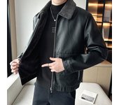 Chaqueta de cuero de invierno para hombre con felpa y chaqueta de cuero PU gruesa Chaqueta corta de piel de cordero integrada de cuero cálido para hombre M