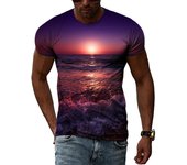 Camisetas gráficas de paisaje de playa de verano para hombres, camisetas de moda con estampado de personalidad, camisetas de manga corta de tendencia Hip Hop Harajuku L