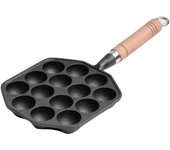 Sartén Takoyaki de 14 agujeros, antiadherente, de hierro fundido, para hacer albóndigas de pulpo con mango desmontable