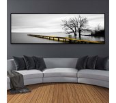 Paisaje lago tranquilo puente largo dorado escena de árbol pintura en lienzo para arte de pared moderno sala de estar dormitorio decoración del hogar sin marco 60*170cm