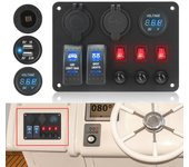 2 + 3 Gang Rocker Switch Panel Interruptor Panel Combinación de panel Voltímetro digital Car Marine RV Circuito LED Interruptor verde