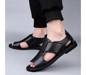 Sandalias cómodas de moda para hombre para exteriores, de verano, de piel de vaca, transpirables, para playa, informales, de cuero de alta calidad. 38 negro