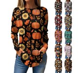 Camiseta holgada de cuello redondo con estampado de Halloween y manga larga para mujer XXL