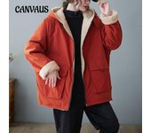 Chaqueta holgada y cálida de algodón con capucha informal de talla grande para mujer de invierno L verde