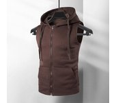 Chaleco de verano para hombre, chaqueta con capucha, cordón, sin mangas, cremallera, chaleco con solapa, abrigo, bolsillos de Color sólido, chaleco con cremallera XL negro